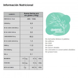 La harina de avena ecológica y sin gluten proviene del grano integral