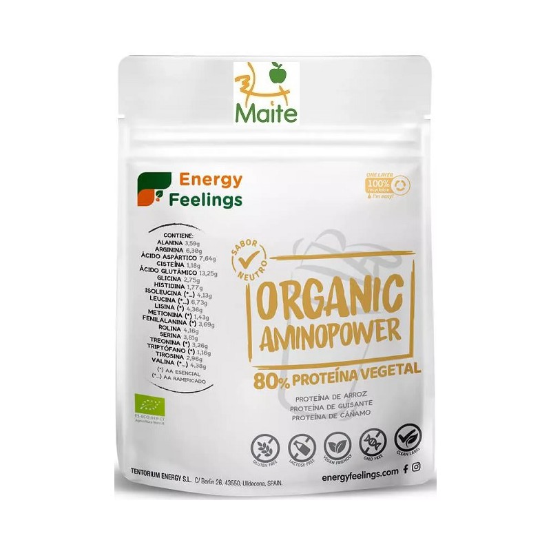 Organic Amino Power Eco 80% sabor neutro son proteínas vegetales